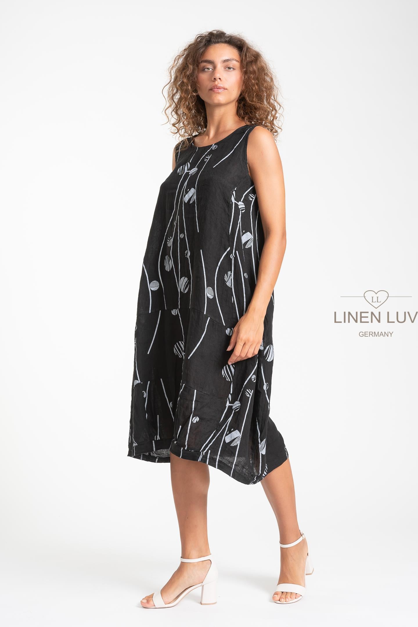 Printed Cocoon Silhouette Linen Dress. Style LL1558P