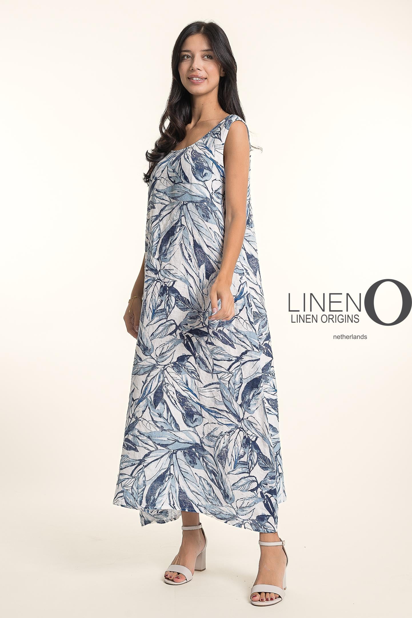 Sleeveless Abstract Leaf Print A-Line Dress. Style LOTP1720P-11