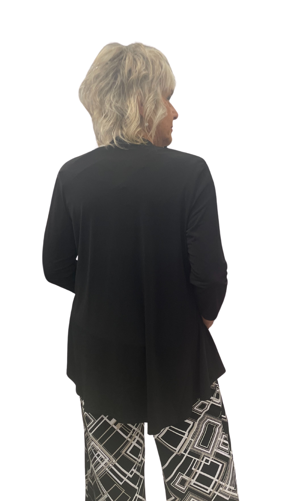 Petite Solid Black Open Front Cardigan. Style SW81200P