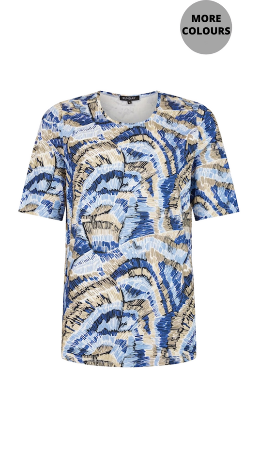 Multi Colour Swirl Print Short Sleeve Top. Style SUN6382