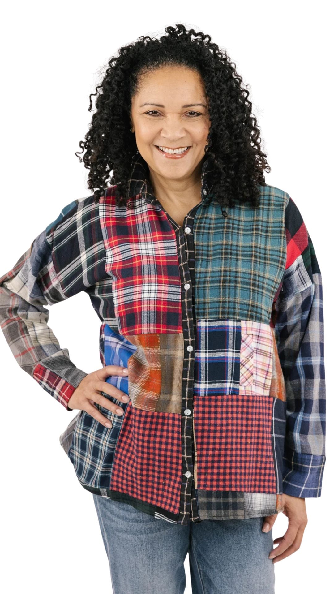 Patchwork & Pockets Flannel Shirt. Style SHNP5620