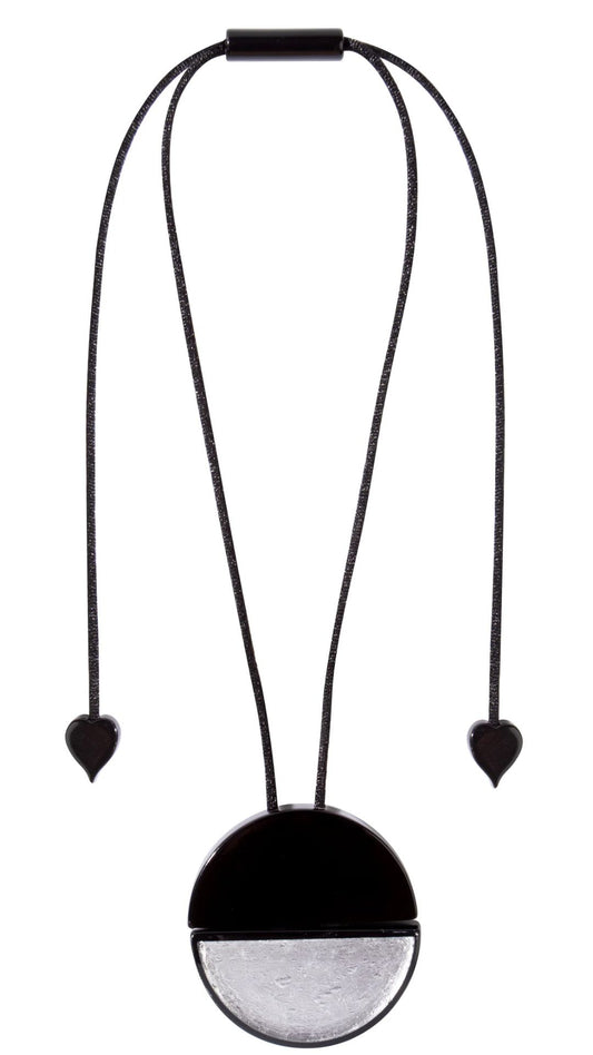 Radiance Collection - Circular Silver & Black Pendant Necklace. Style 8000201SF01Q00