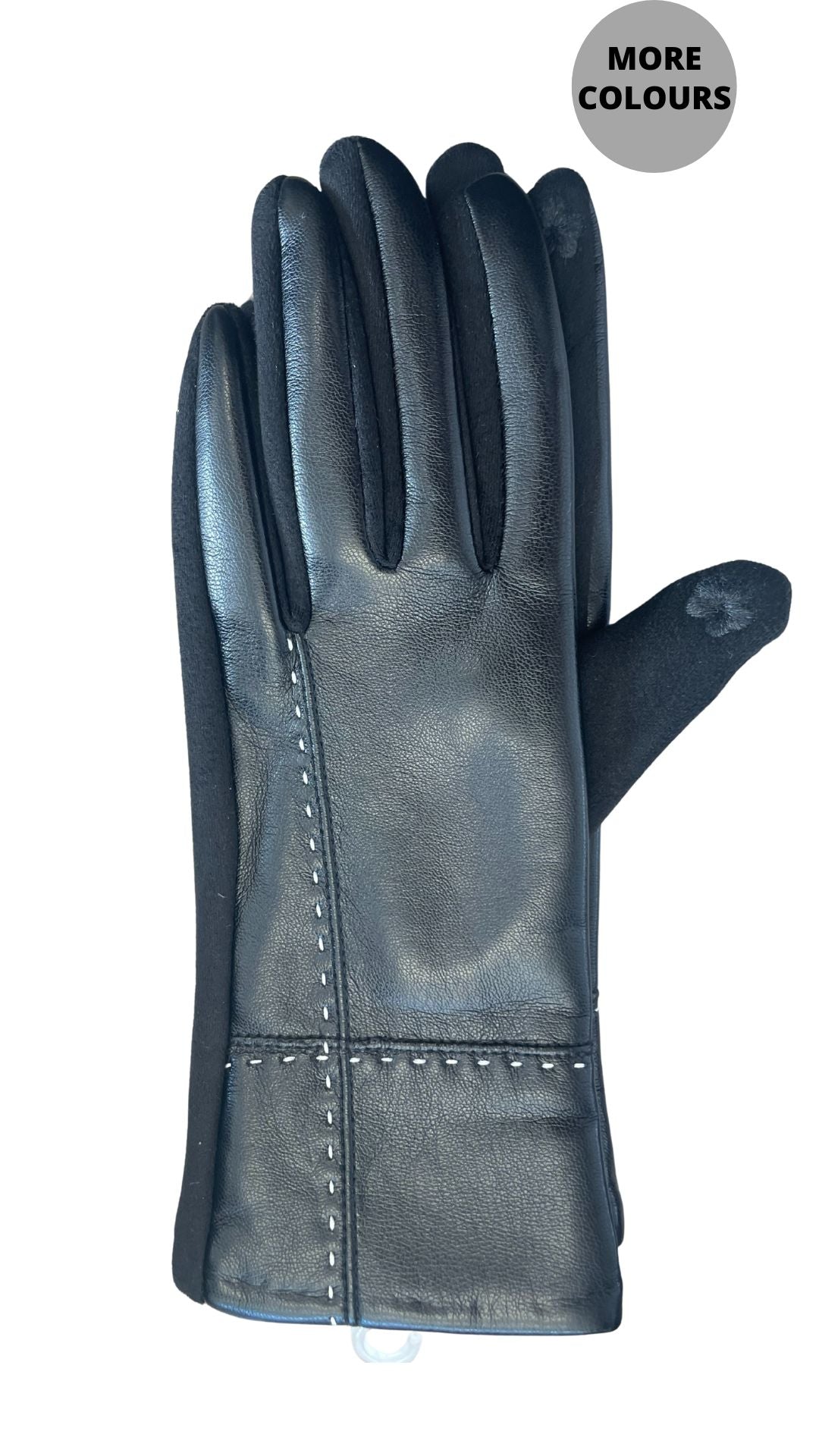 Vegan Leather Stitched Stretch Gloves. Style ELWMILA34