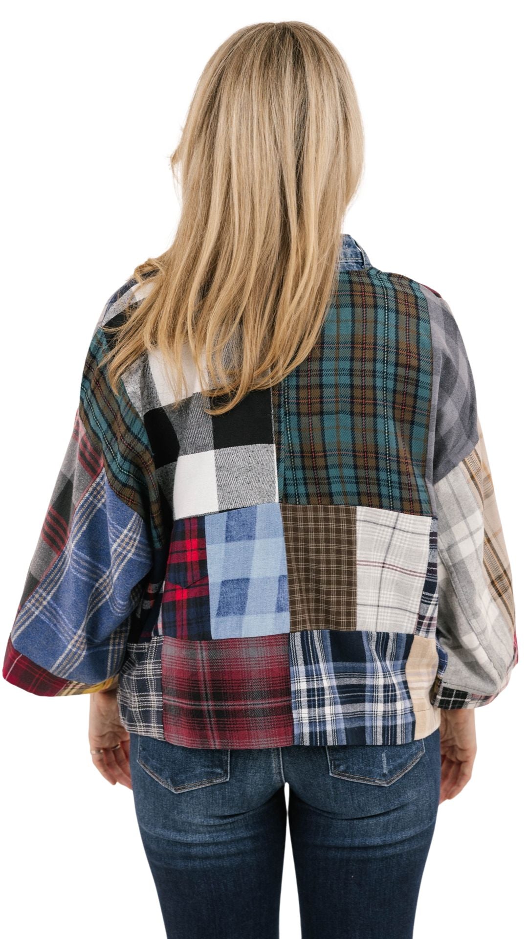 Short Patchwork Flannel Lodge Cardigan. Style SHNP5573
