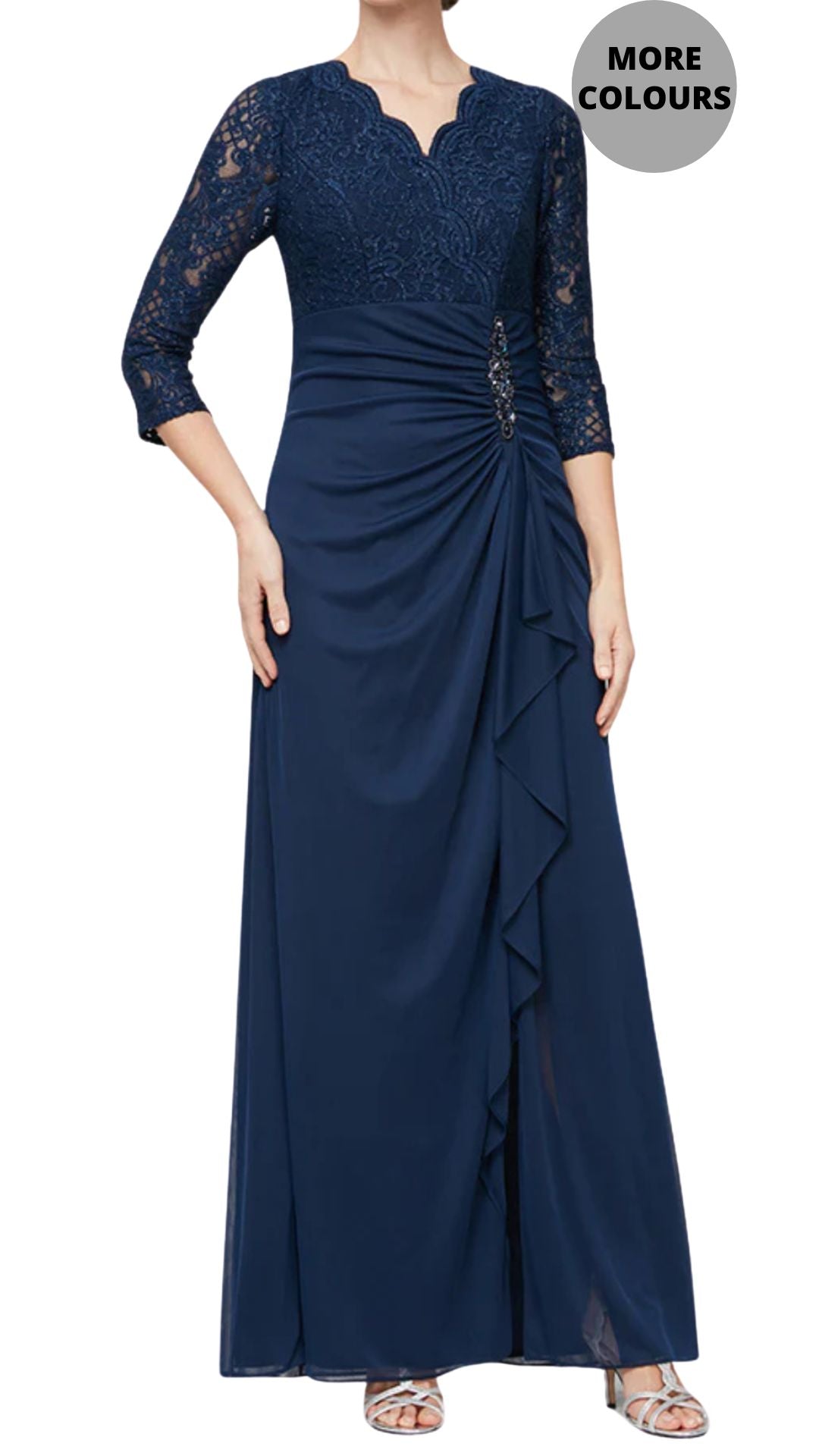 Empire Waist Lace & Mesh Dress with Surplice Neckline. Style ALE81122469