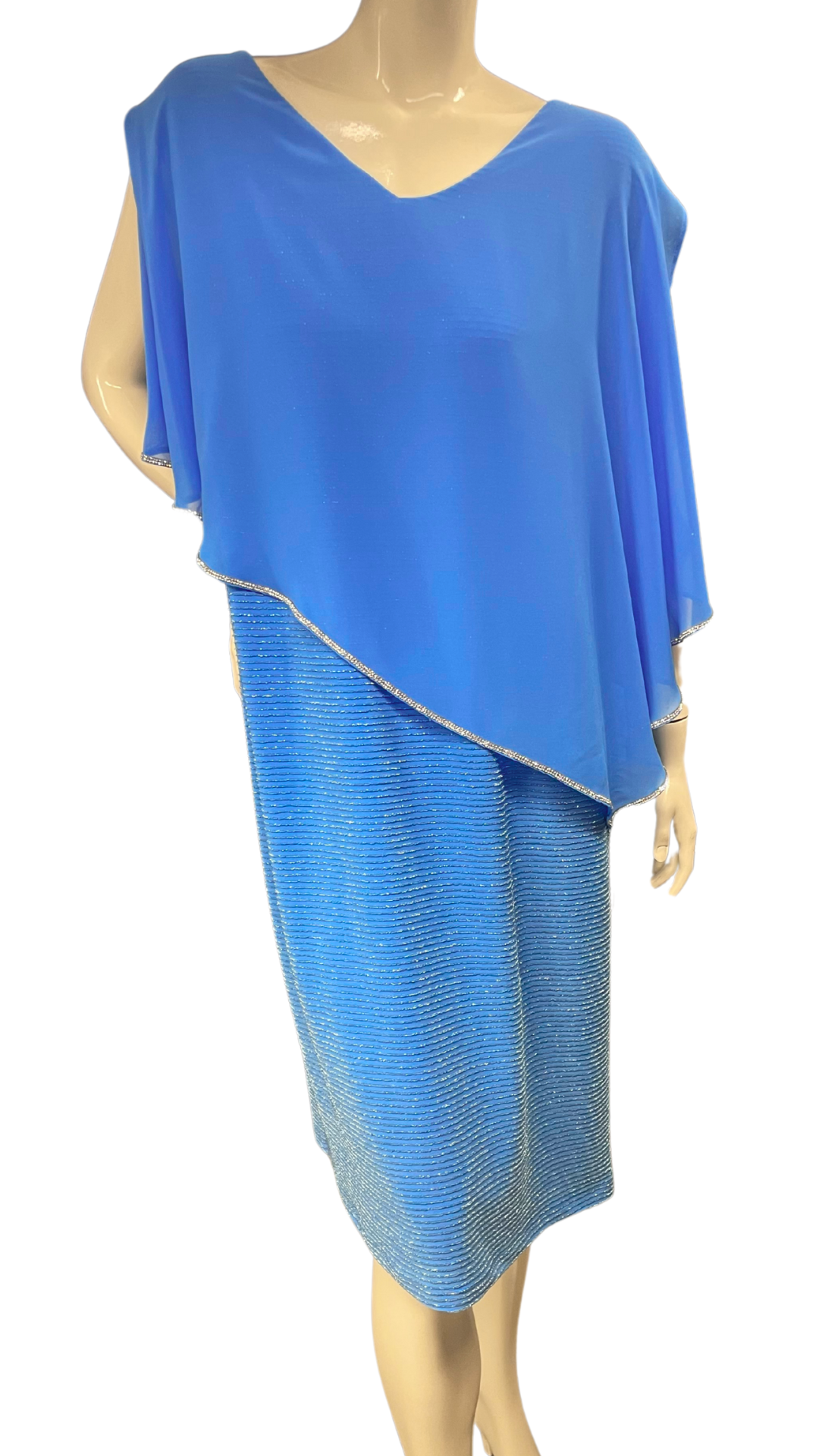 Cape Overlay with Rhinestones Dress. Style FL258276