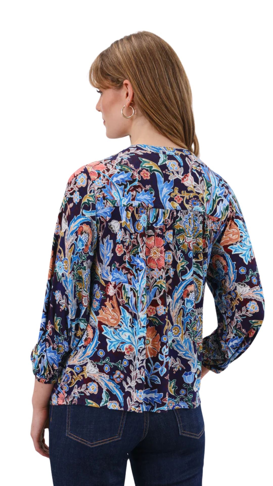 Damask Watercolour Embellished Neck Top. Style FD3188153