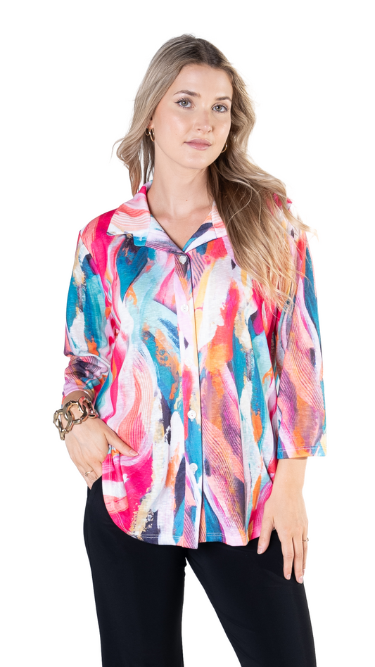 Petite Multi-Colour Button Front Top. Style JDA2022-P18