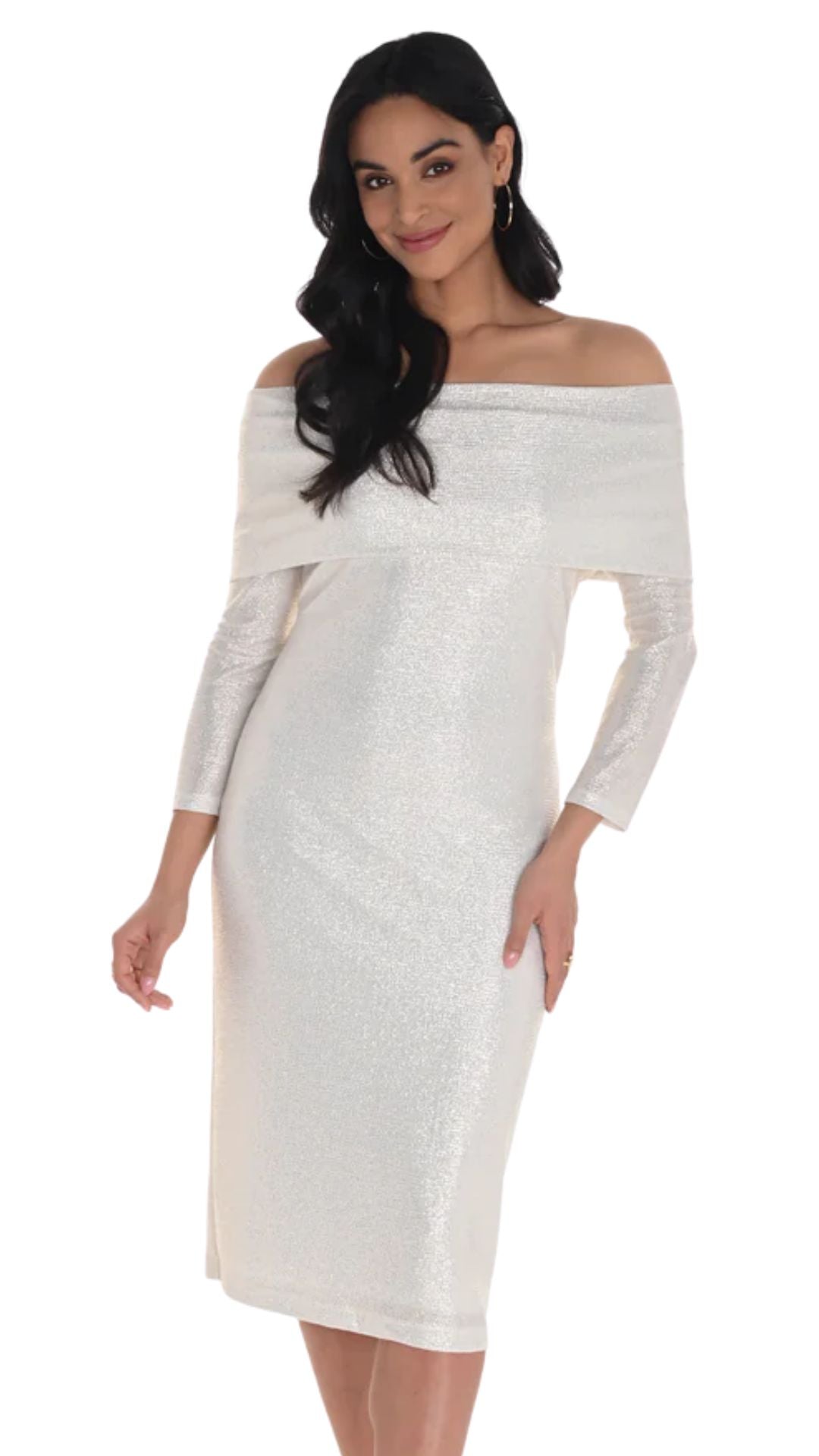 Off Shoulder 1/2 Sleeve Sparkly Knit Dress. Style FL254349
