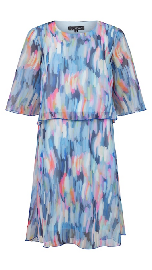 Blended Print Two Layered Dress. Style SUN6333