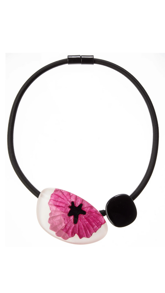 Baila Collection - Large Pink Floral Bead & Black Bead Necklace. Style 5430150PINKQ02