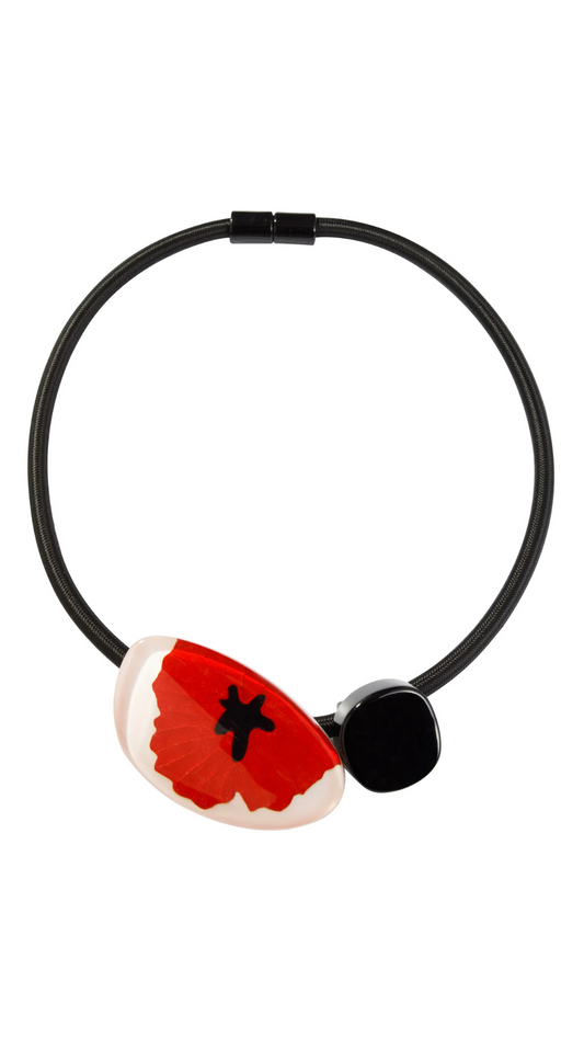 Baila Collection - Large Red Floral & Black Bead Necklace. Style 5430150REDDQ02