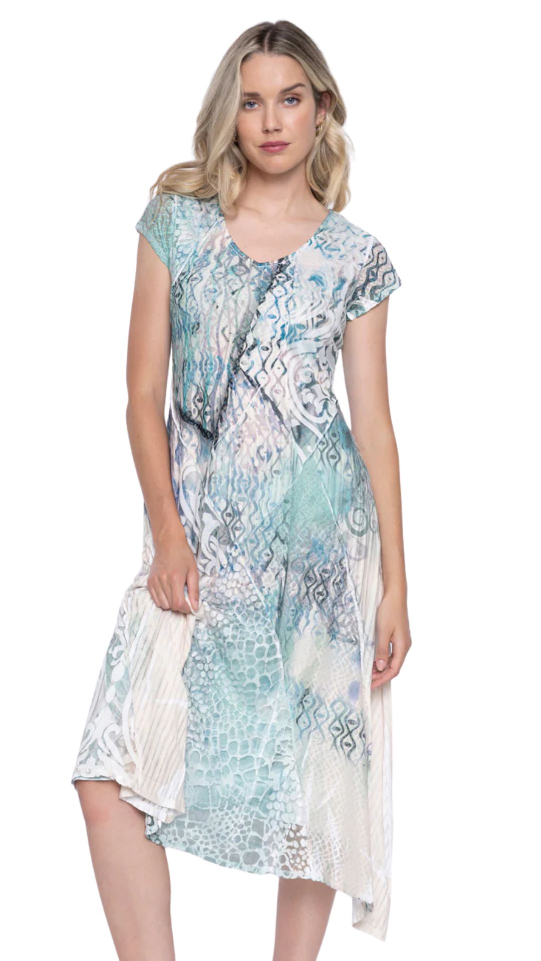 Cap Sleeves Jade Colour Printed Long Dress. Style PYGC642HH