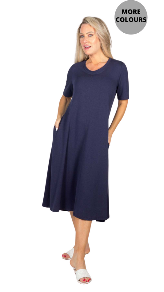 Solid Colour Scoop Neck Short Sleeve Dress. Style PE112-5093