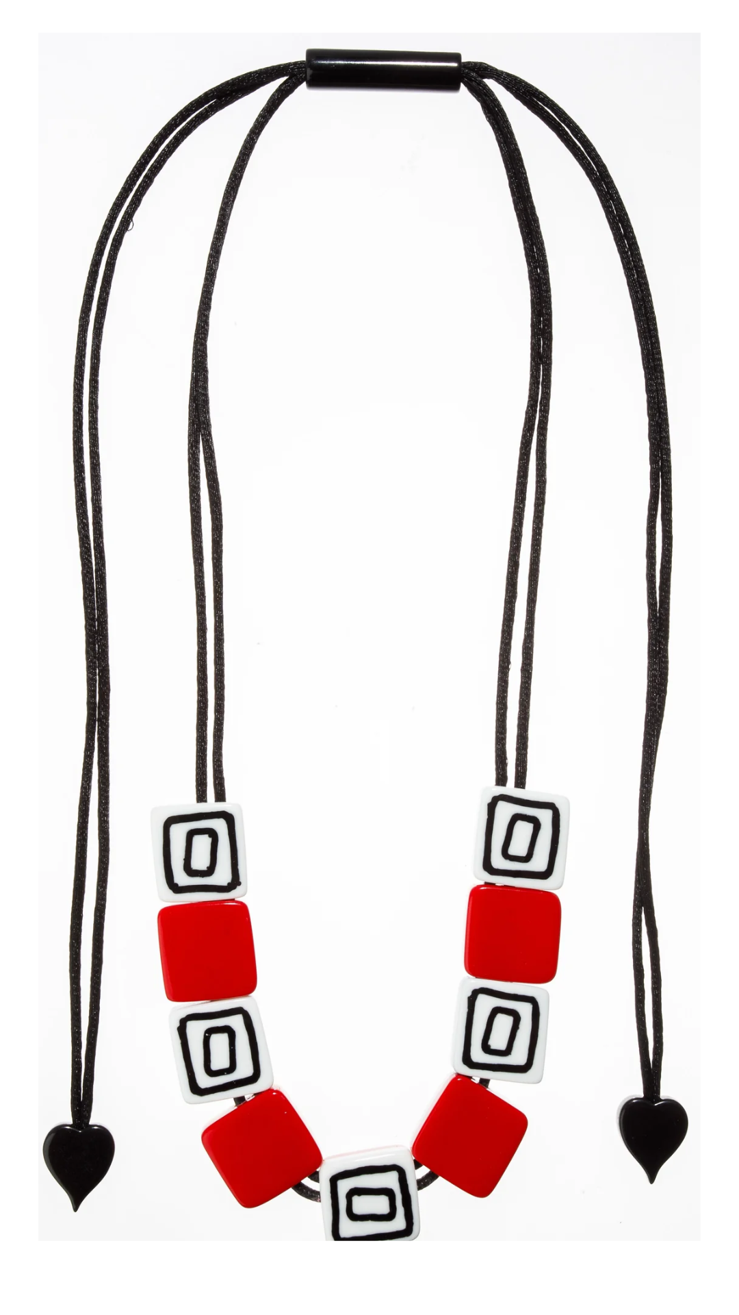 Vertigo Collection - Red & Patterned Square Beads Necklace. Style 3440102REDDQ09