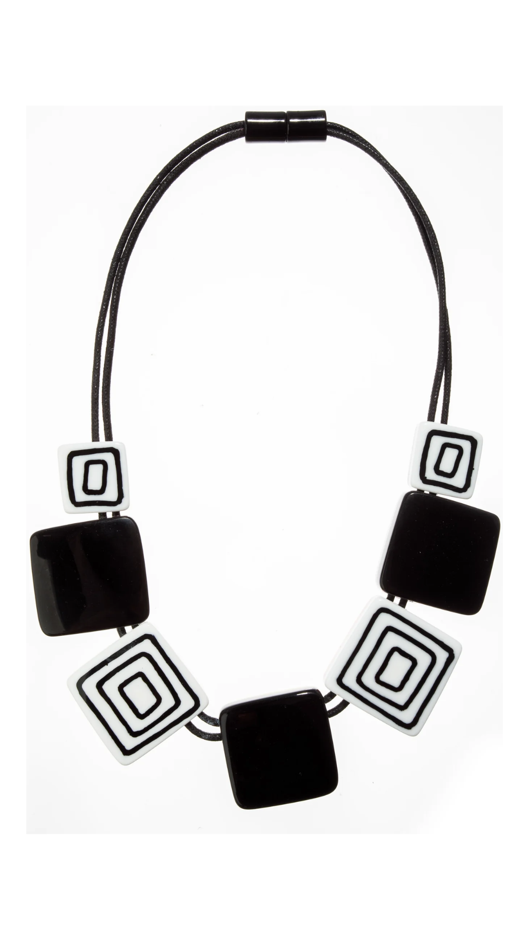 Vertigo Collection - Black & Patterned Square Bead Necklace. Style 3440150BLAKQ07
