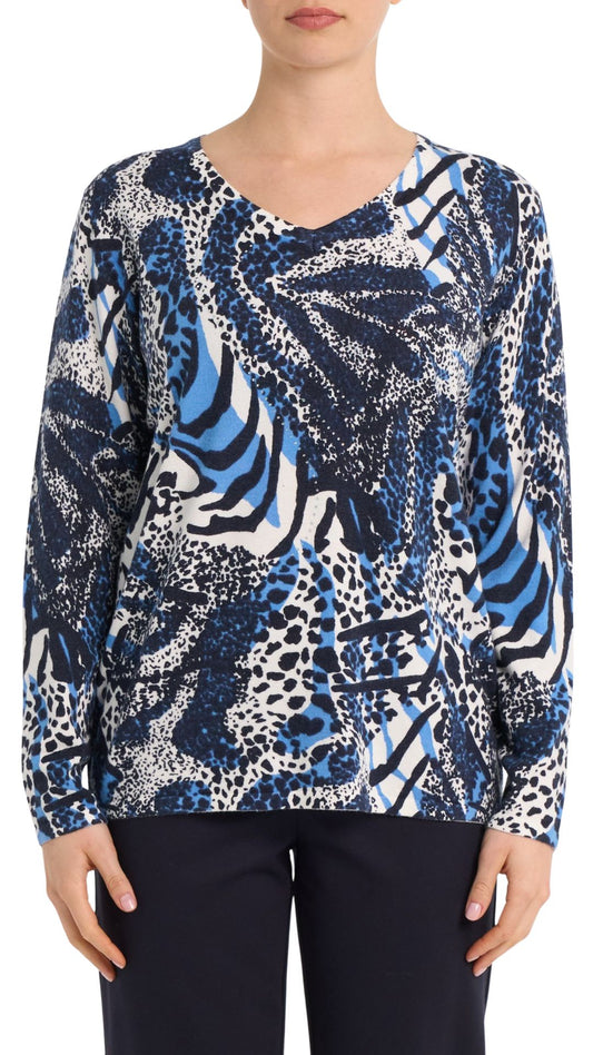 Blue Tones Animal Prints Long Sleeve Top. Style MIGN4508
