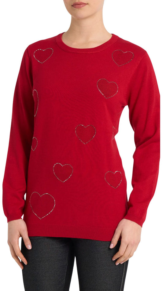 Rhinestone Heart Design Long Sleeve Top. Style MINF034