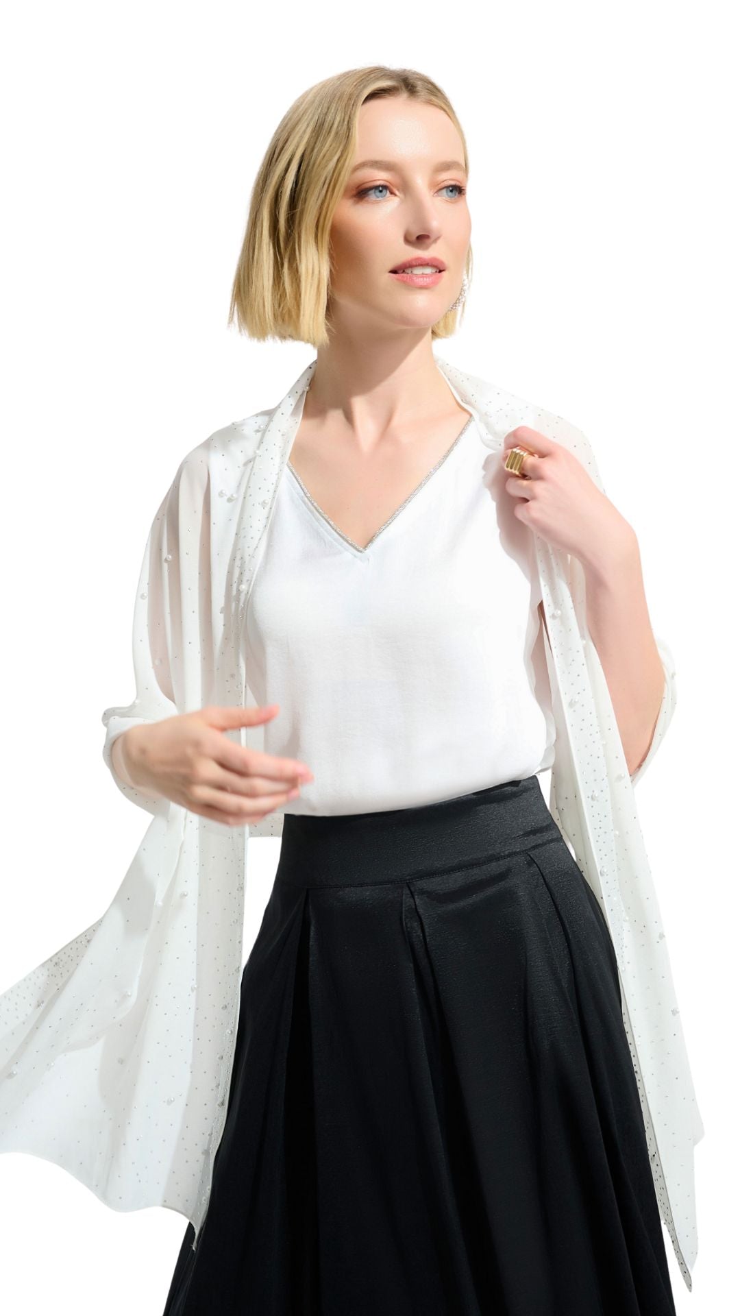 Chiffon Rhinestones & Pearls Scarf. Style JR261755
