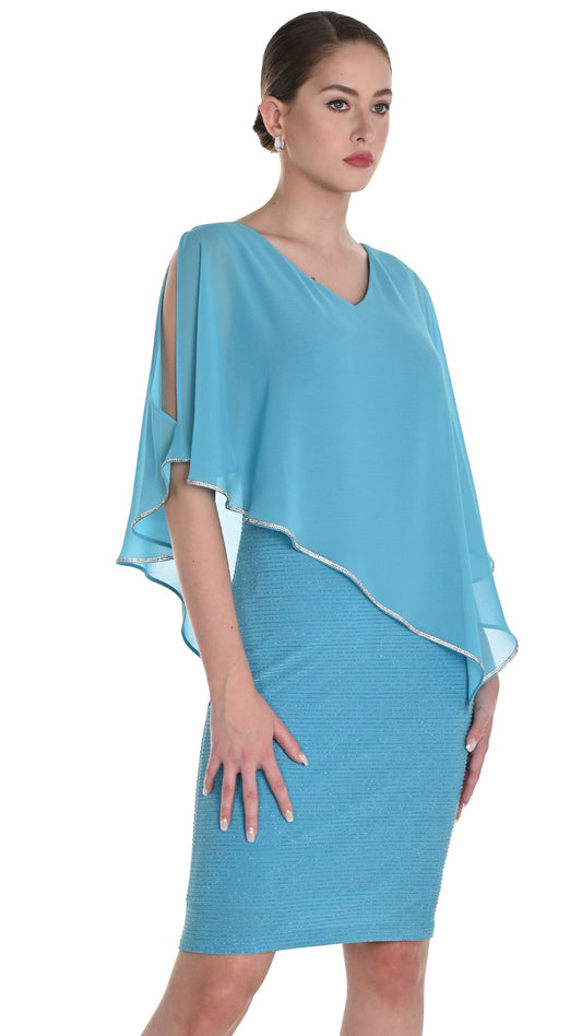 Cape Overlay with Rhinestones Dress. Style FL258276