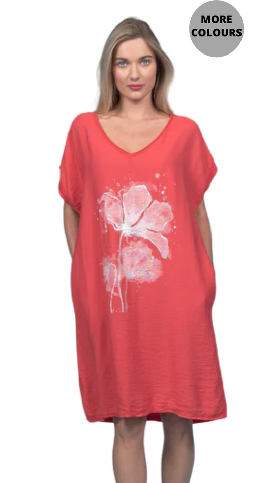 Drop Shoulder Flower Print Dress. Style EELX34512