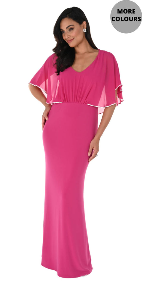 Chiffon Rhinestone Trim Half Cape Gown. Style FL248026