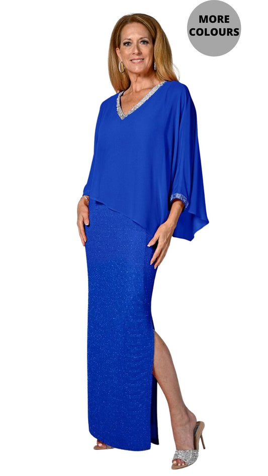 Chiffon Cape Overlay Rhinestone Trim Gown. Style FL238341