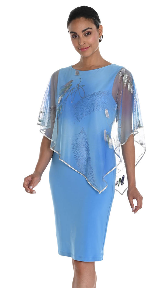 Abstract Brush Stroke Chiffon Cape Overlay Dress. Style FL258208