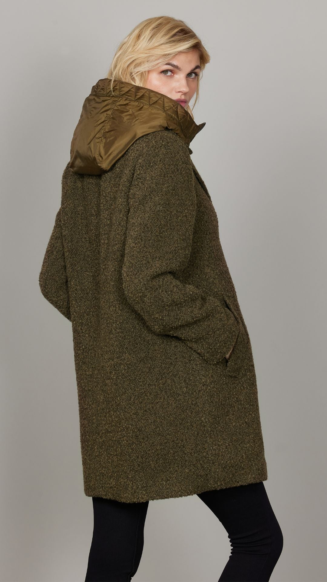 Dual Layer Hooded Insert Long Length Coat. Style JUN2013-13