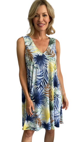 Palm Print Sleeveless Dress. Style SW77225