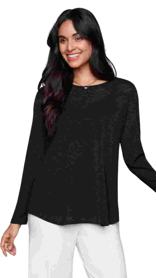 Soft Solid Black Long Sleeve Top. Style CK33977