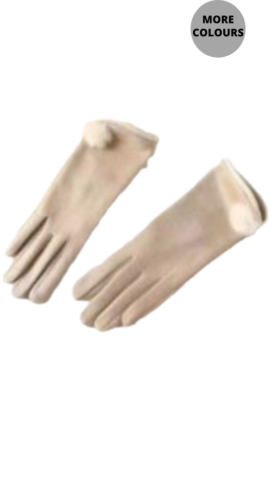 PomPom Stretch Faux Suede Gloves. Style ELWMILA32