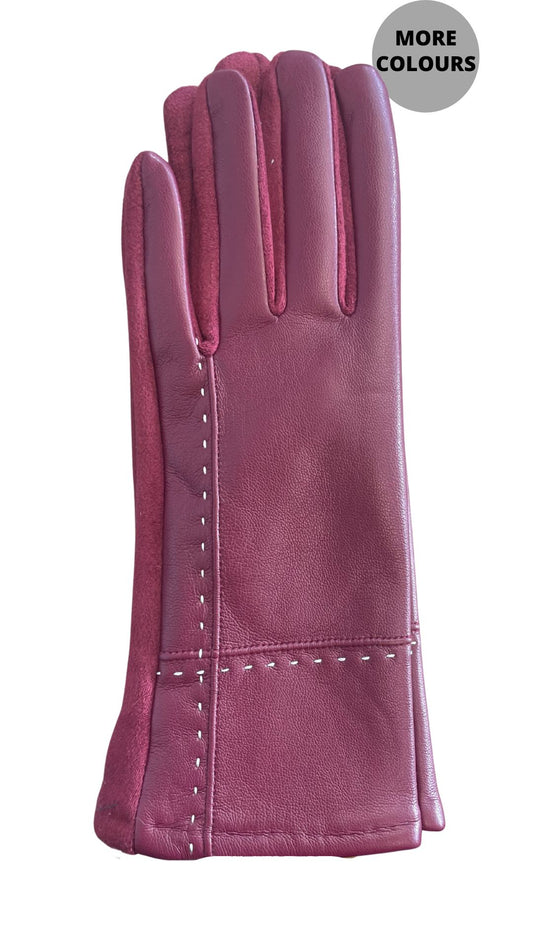 Vegan Leather Stitched Stretch Gloves. Style ELWMILA34