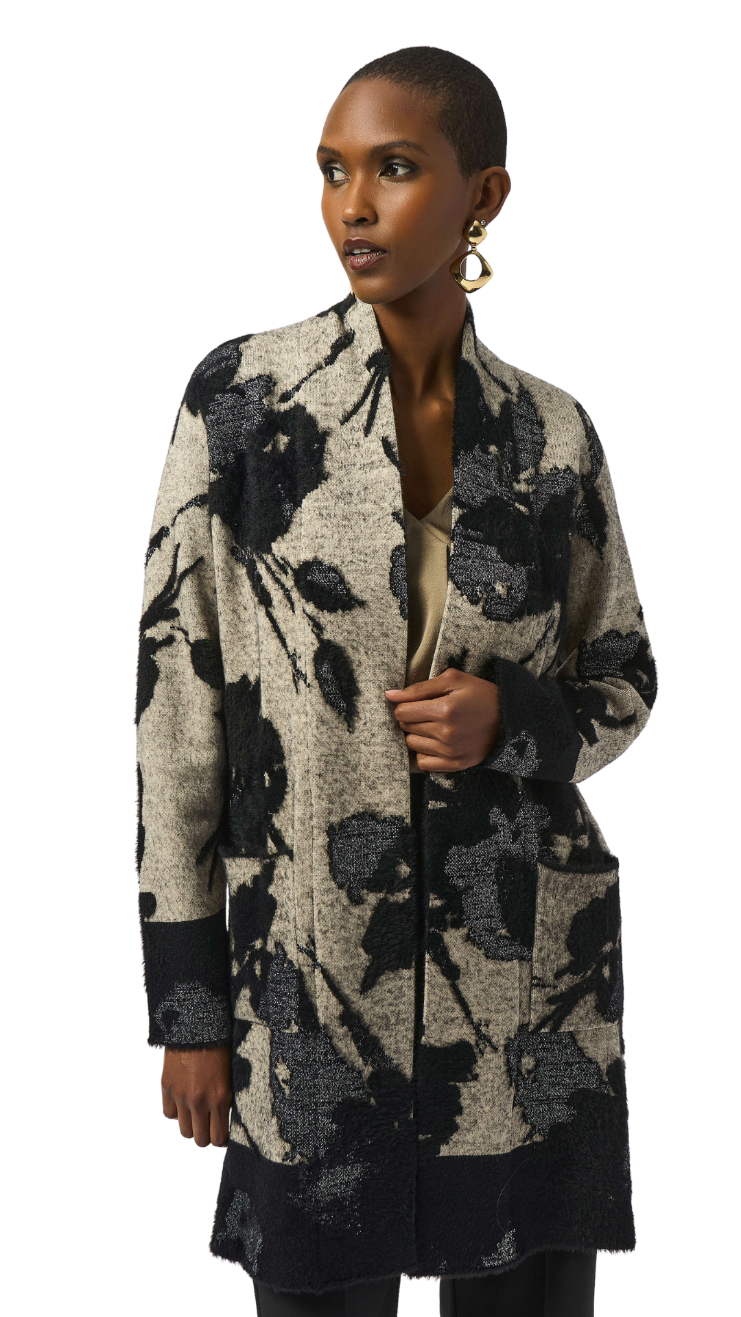 Abstract Jacquard Sweater Knit Long Cardigan. Style JR253956