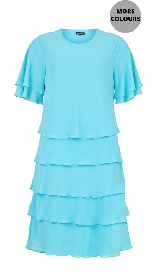 Tiered & Ruffled Short Sleeve Dress. Style SUN6916