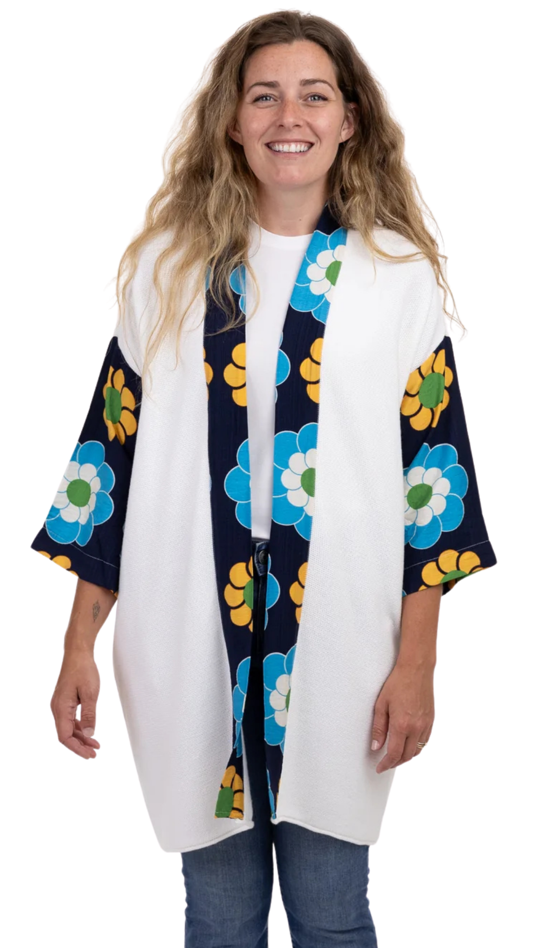 Maribel Long Length Open Front Floral Print Details Cardigan. Style SHNP5786