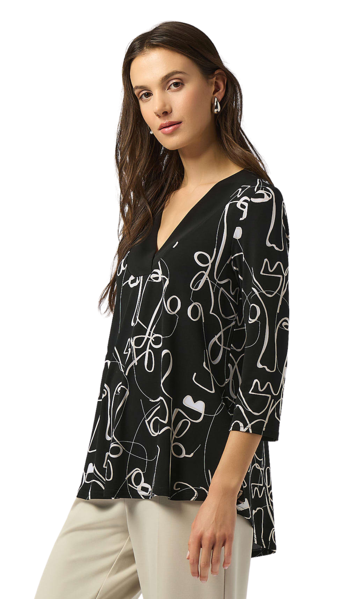 Silky Knit Face Print Flared Top. Style JR253138
