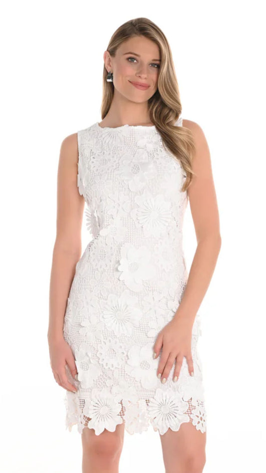 Sleeveless Woven Floral Overlay Dress. Style FL251525