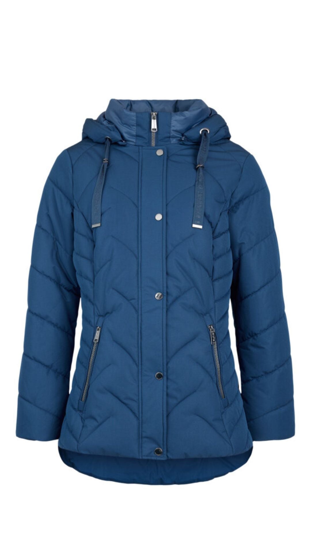 Detachable Hood Zip & Snap Buttons Puffer Jacket. Style FR305