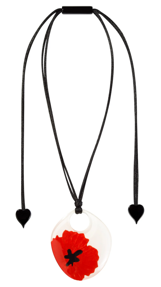 Baila Collection - Large Red Floral Resin Pendant Necklace. Style 5430201REDDQ00