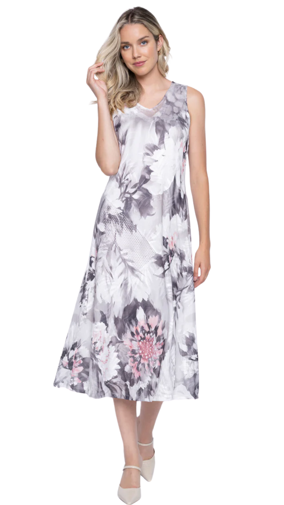Sleeveless Printed Clipped Jacquard Dress. Style PYGC6141P