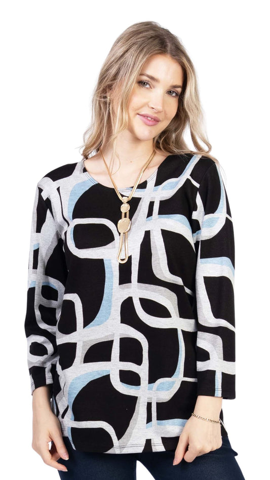 Petite 3/4 Sleeve Abstract Pattern Top. Style JDA4251-P18