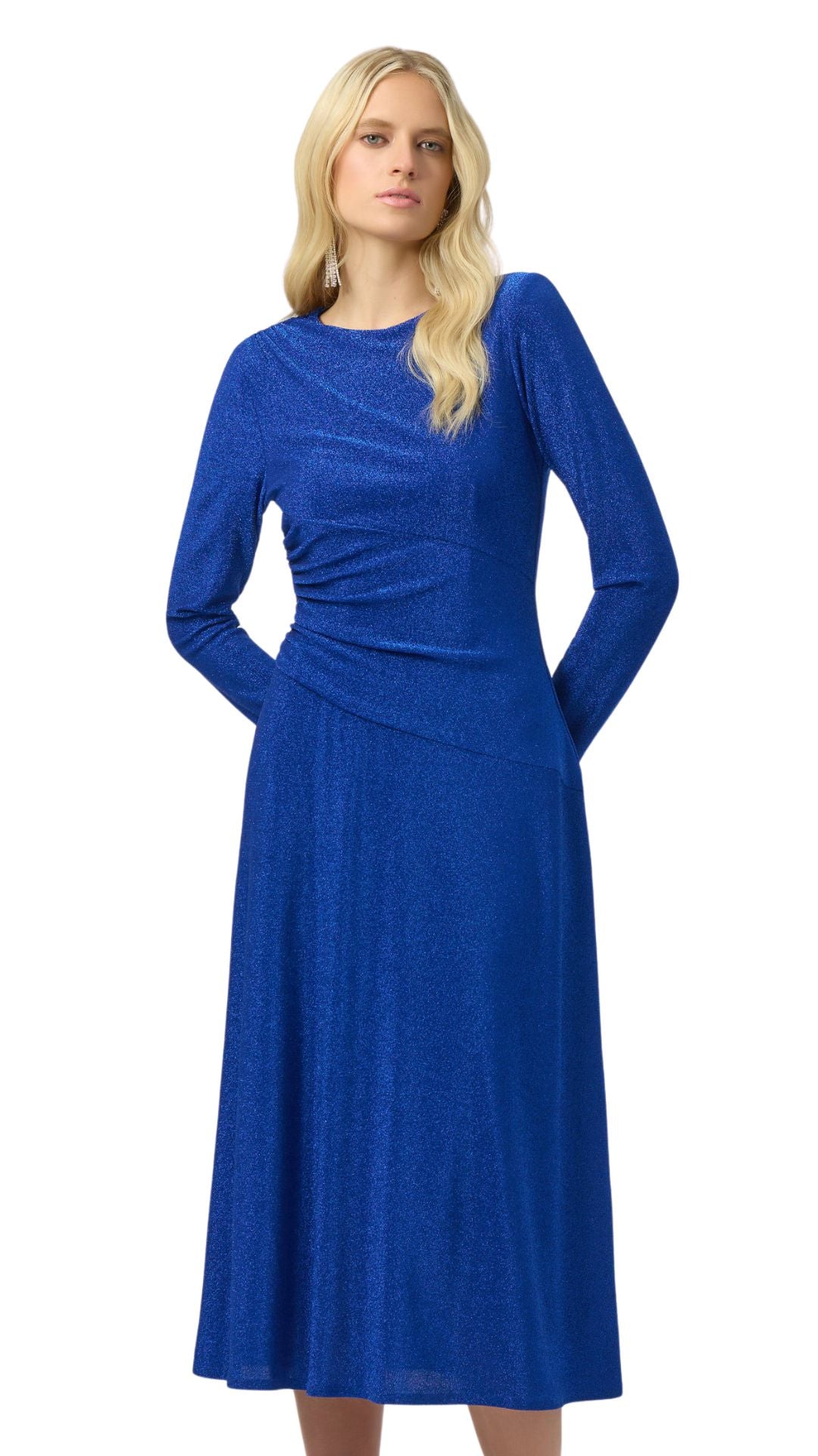 Long Sleeve Gathered Waist Sparkle Dress. Style JR254082