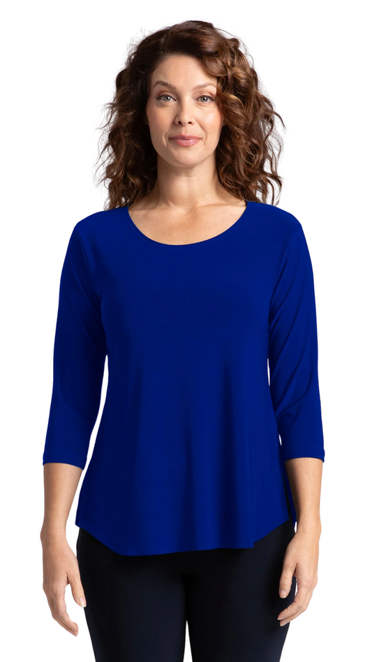 Lightweight Lapis 3/4 Sleeve Top. Style SI22110R-2LAPIS