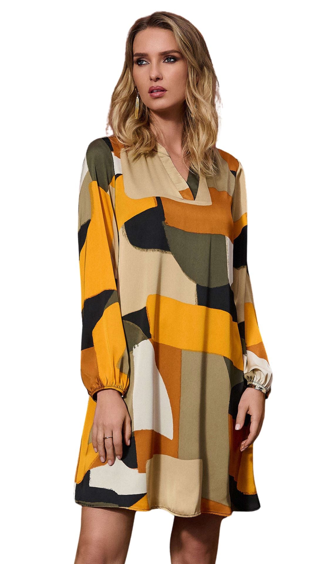Recycled Satin Abstract Print Trapeze Dress. Style JR253218