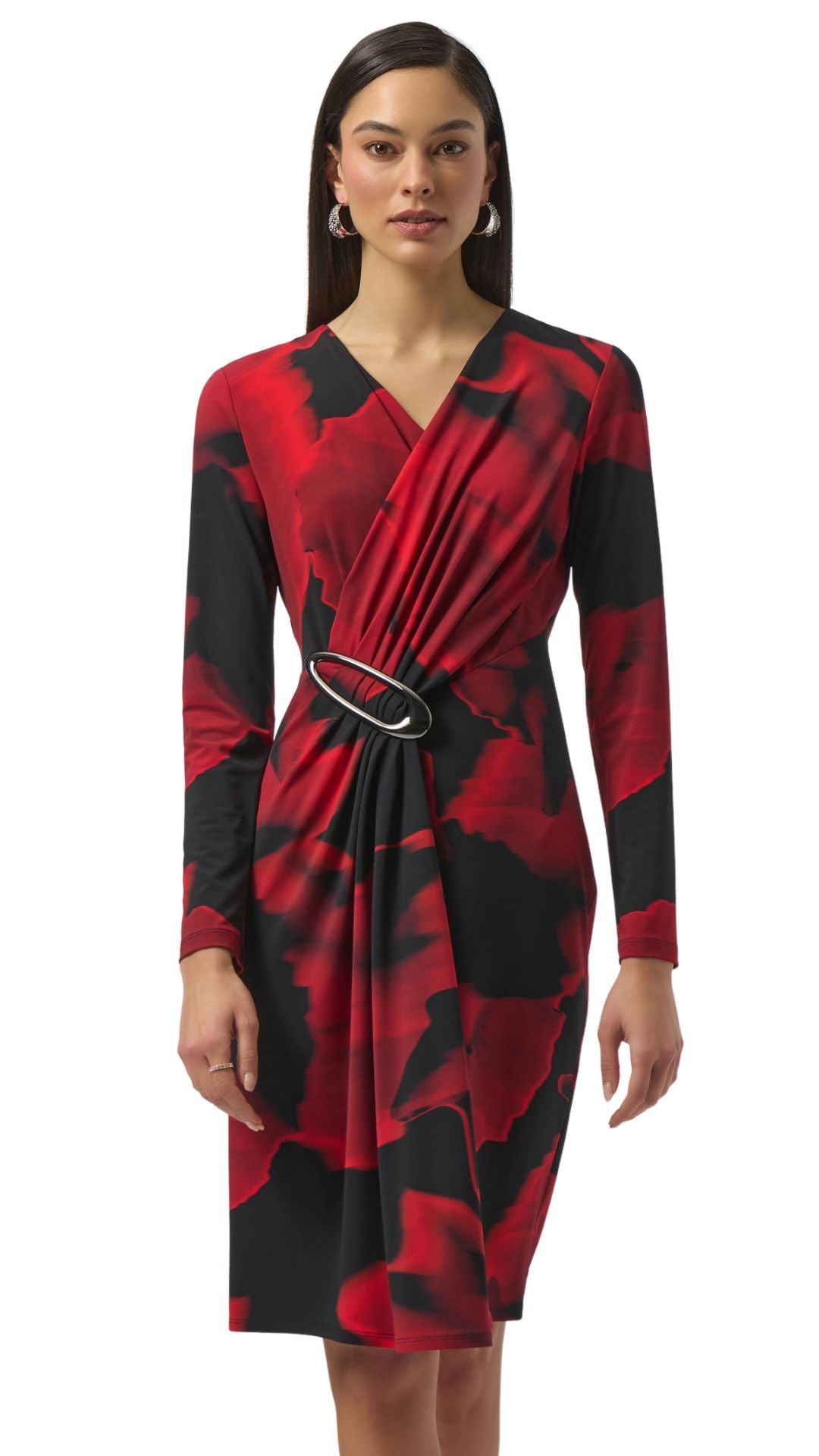 Silky Knit Abstract Print Wrap Dress. Style JR254088