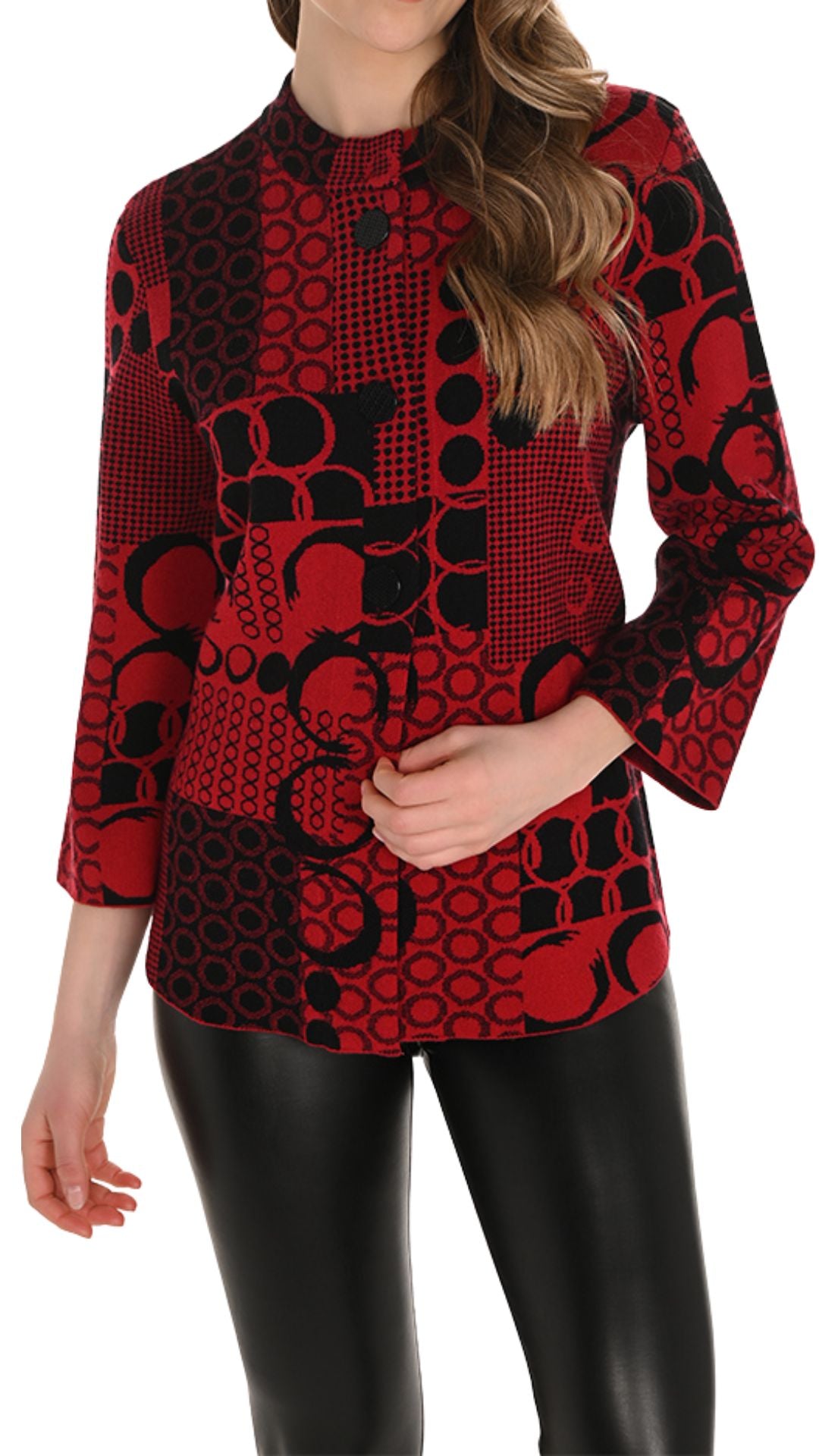 Red & Black Geometric Abstract Print Jacket. Style FL254992