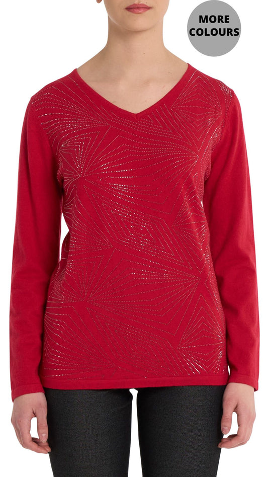 Rhinestone Pattern Lightweight Long Sleeve Top. Style MIGN4066