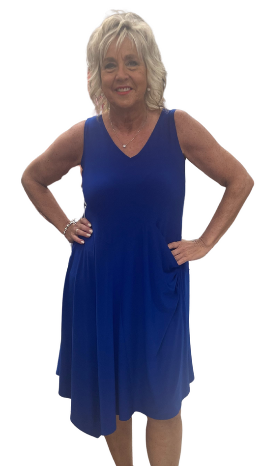Side Slant Pocket Sleeveless Dress. Style SI2888LAPIS