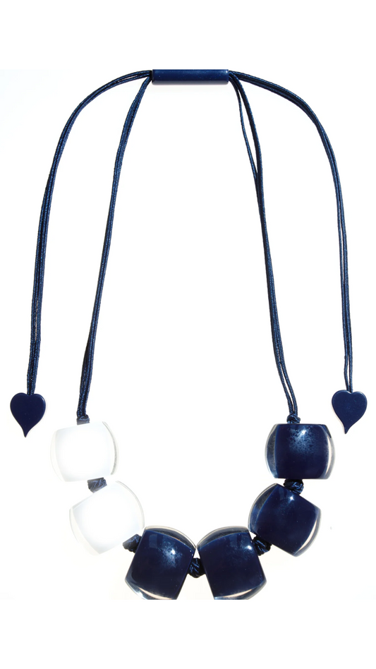 Bellissma Collection - Blue & White Bead Necklace. Style 7240105BLUWQ06